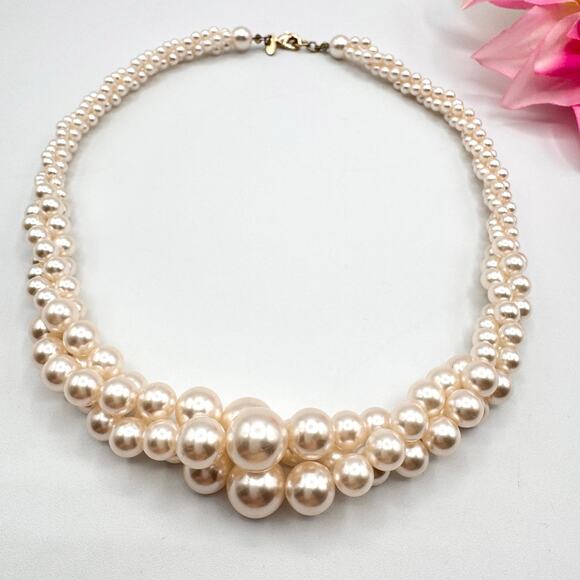 RMN Twisted Ivory Faux Pearl Necklace Triple Multi Strand Wedding Bridal 17 1/2” - Picture 4 of 7